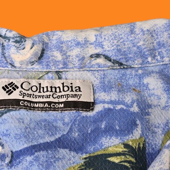 Columbia Men's Blue Hawaiian Aloha XXL Martini Cocktail with Olive Swizzle Shirt - Picture 5 of 13